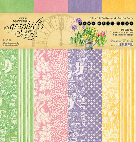 Graphic 45 Collection Pack 12"X12", Patterns & Solids Paper Pack, Grow with Love
