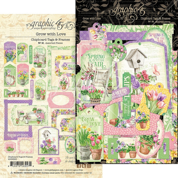 Graphic 45 Die-Cut Assortment, Chipboard Tags & Frames, Grow With Love