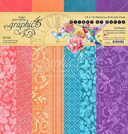 Graphic 45 Collection Pack 12"X12", Patterns & Solids, Flight Of Fancy (4502855)