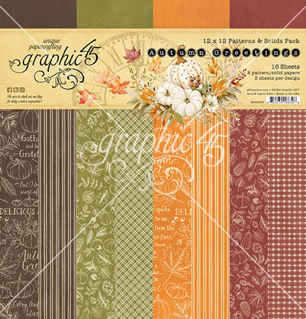 Graphic 45 Collection Pack 12"X12", Patterns & Solids, Autumn Greetings