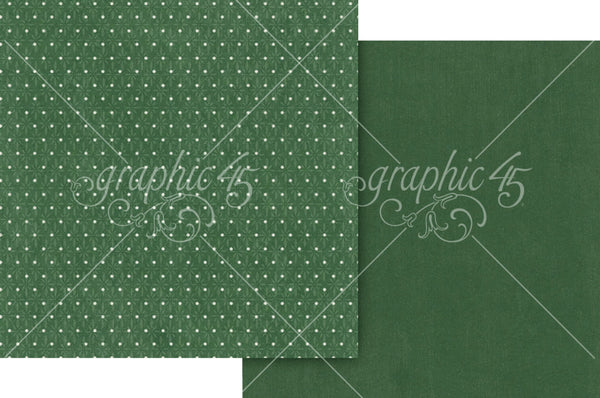 Graphic 45, Deck The Halls, Double-Sided Cardstock 12"X12", Holly Green Pattern & Solid Sheet (4503088)