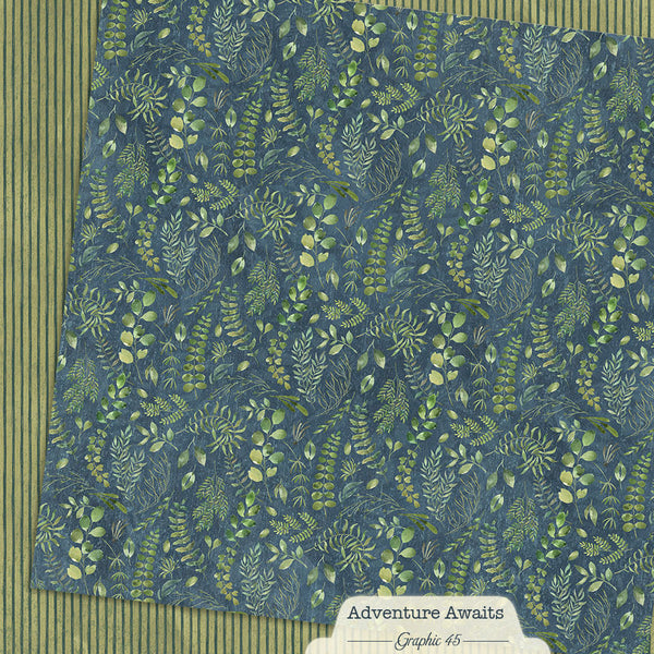 Graphic 45, Adventure Awaits, Double-Sided Cardstock 12"X12", Floral Fern (4503237)