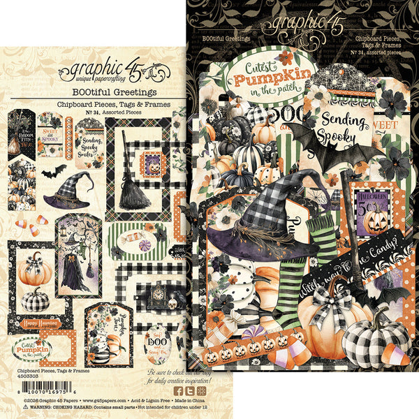 Graphic 45, Tags & Frames, BOOtiful Greetings Chipboard Pieces (4503303)
