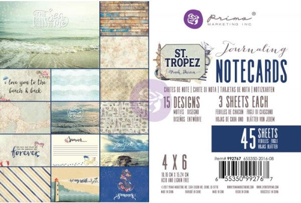 Prima Marketing, St. Tropez, Journaling Cards 4"X6" 45/Pkg, 15 Designs/3 Each