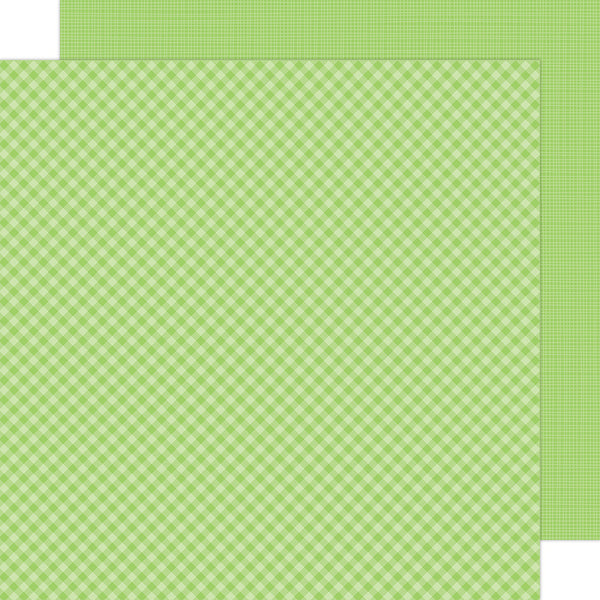 Doodlebug Design, Petite Prints, 12 x 12 Double Sided Paper, Gingham and Linen, Limeade (5434)