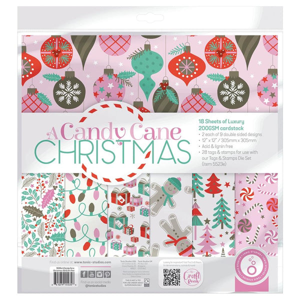 Tonic Studios Art Pad 12"x12", Double-Sided Cardstock, A Candy Cane Christmas, 18/pkg