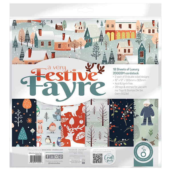 Tonic Studios Art Pad 12"x12", Double-Sided Cardstock, A Very Festive Fayre, 18/pkg