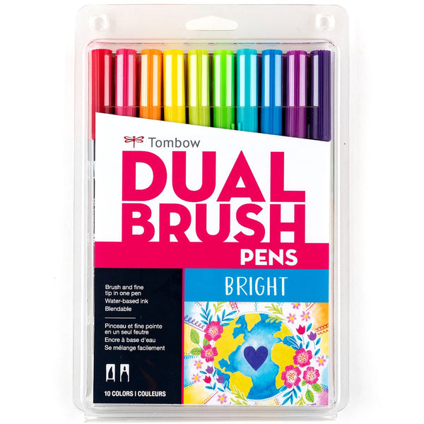 Tombow Dual Brush Pens 10/Pkg, Bright (Water-Based Blendable)