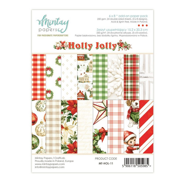 Mintay Papers, 6X8 Add-On Paper Pad, Holly Jolly (MT-HOL-11)