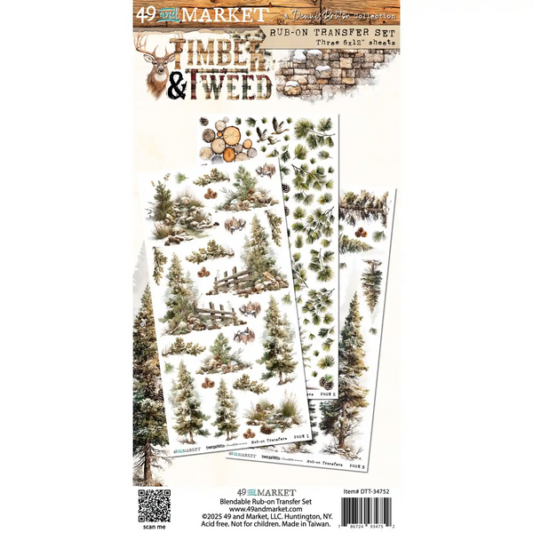 49 And Market Blendable Rub-On Transfer Set 6"X12", Timber & Tweed (DTT-34752)