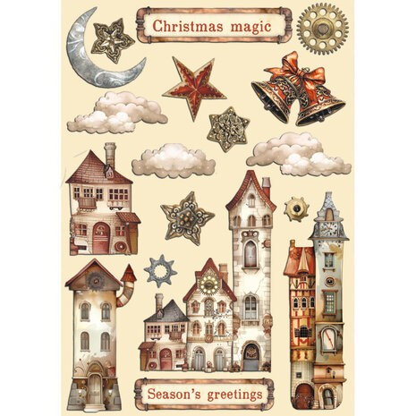 Stamperia, Colored Wooden Shapes A5, Gear Up For Christmas, Cozy Houses (KLSP165)
