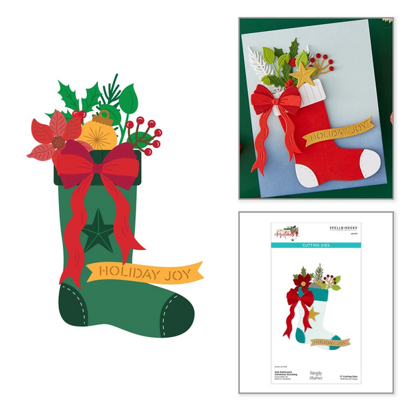 Spellbinders, Old-Fashioned Christmas Stocking Etched Dies with Simple Stories (S5-777)