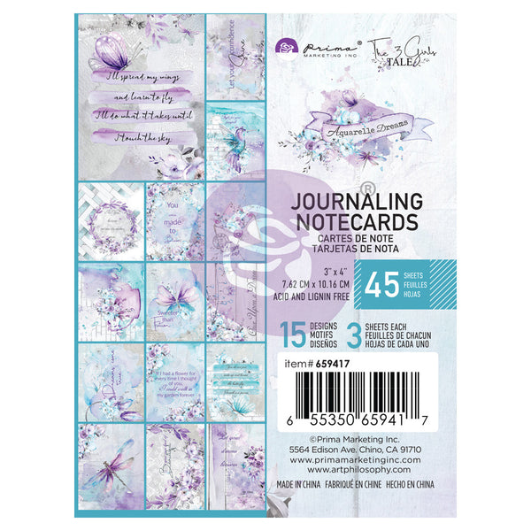 Prima, Aquarelle Dreams Journaling Cards 3"X4" 45/Pkg, 15 Designs/3 Each