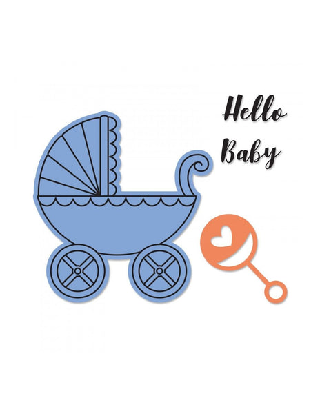 Sizzix, Framelits Die & Stamp Set By Jen Long, Baby Carriage