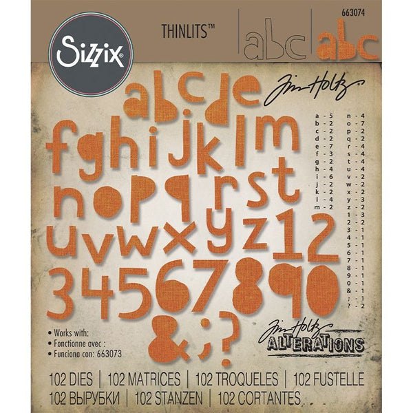 Sizzix Thinlits Dies By Tim Holtz 102/Pkg, Alphanumeric, Cutout Lower .75" Tall (#663074)