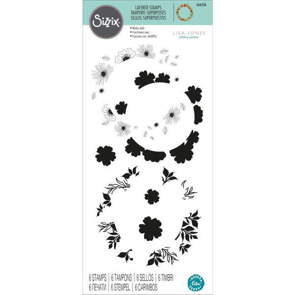 Sizzix Layered Clear Stamps By Lisa Jones 6/Pkg, Botanic Wreath
