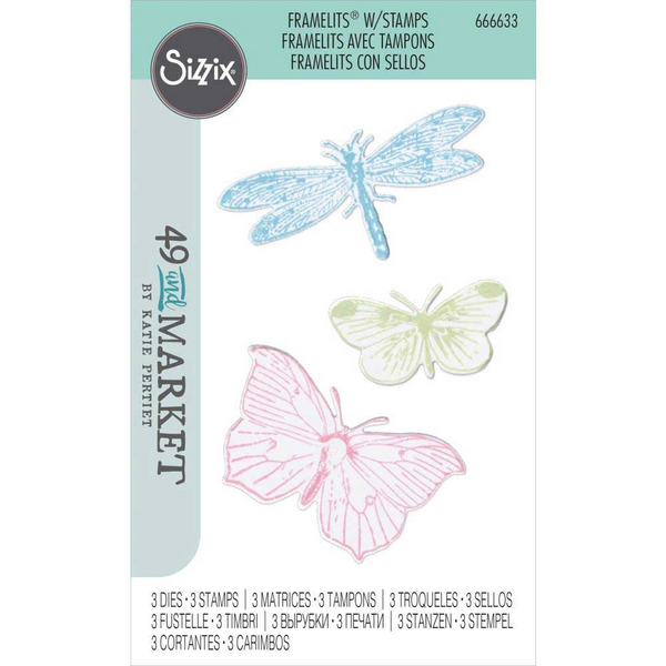 Sizzix, Framelits Die Set 3PK w/3PK Stamps, Engraved Wings by 49 and Market (#666633)