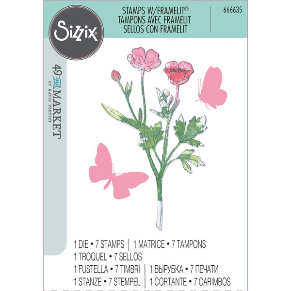 Sizzix Framelits Die & A5 Stamp Set By 49 & Market 8/Pkg, Painted Stencil Botanical (666635)