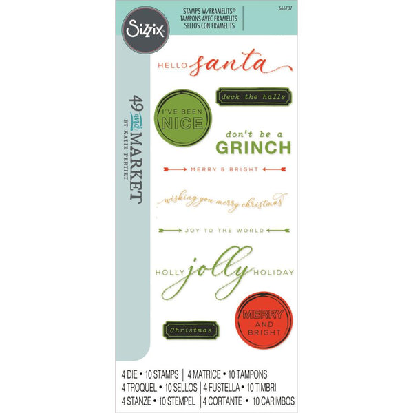 Sizzix Clear Stamps With Framelits Die By 49 And Market, Jolly Sentiments (666707)