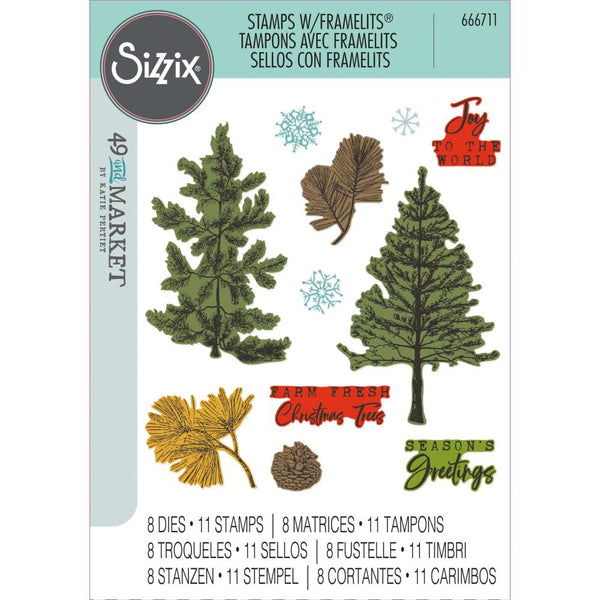 Sizzix A5 Clear Stamps With Framelits Die By 49 And Market, Pine Holidays (666711)