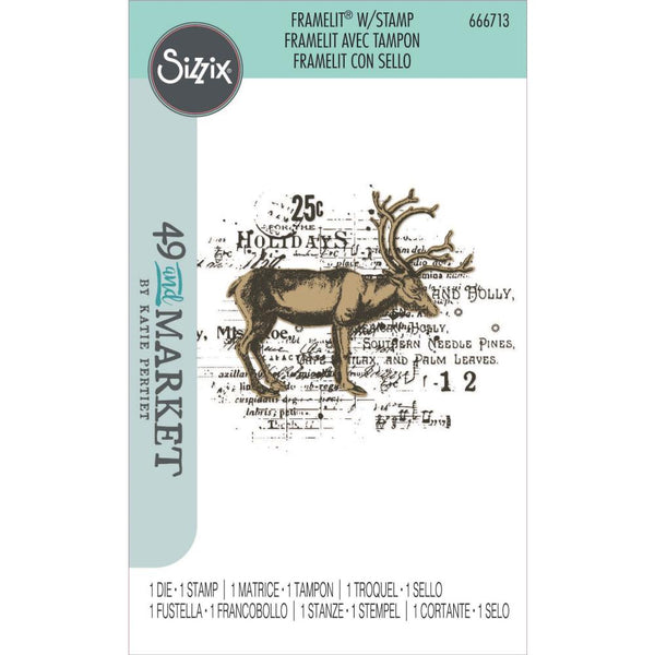 Sizzix Clear Stamp With Framlits Die By 49 And Market, Reindeer Mix Cluster (666713)