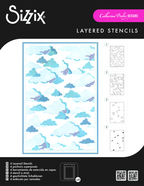 Sizzix A6 Layered Stencils 4/Pkg by Catherine Pooler, In The Clouds (#666835)