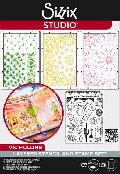 Sizzix Studio Stamp 22/Pkg and Stencils 3/Pkg by Vic Hollins, Western (#666854)
