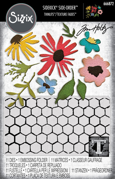 Sizzix 2D Embossing Folder and Thinlits 11/Pkg by Tim Holtz, Vault Side-Order Floristry (#666872)