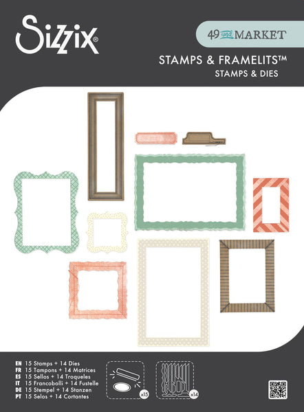Sizzix Clear Stamp With Framlits Die By 49 & Market 15/Pk, Build-A-Frame (667056)