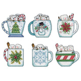 Design Works Counted Cross Stitch Kit 3.5"X4" Set of 6, Holiday Mugs Ornament