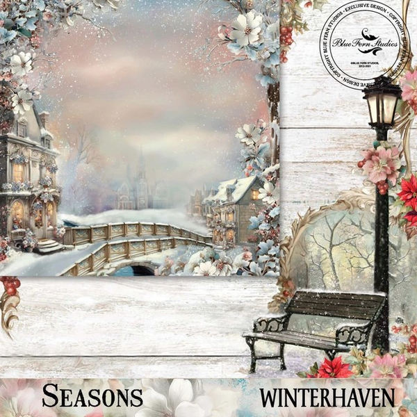Blue Fern Studios, Seasons Designed by Jen Bishop, 12x12 Double-Sided Paper, Winterhaven