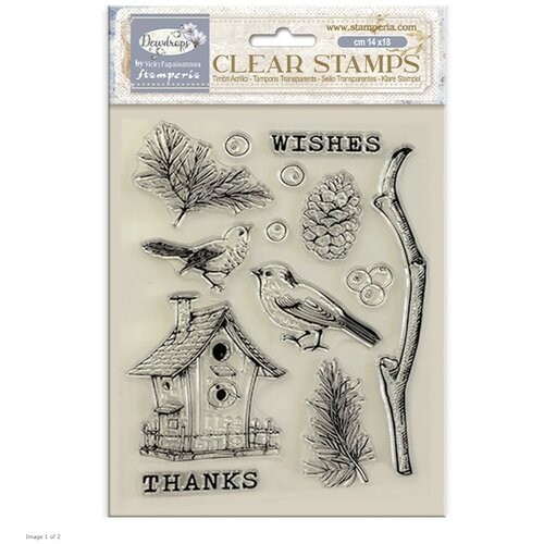 Stamperia, Dewdrops Collection, Nest Bird, Acrylic Clear Stamp 5.5"x7" (WTK206)