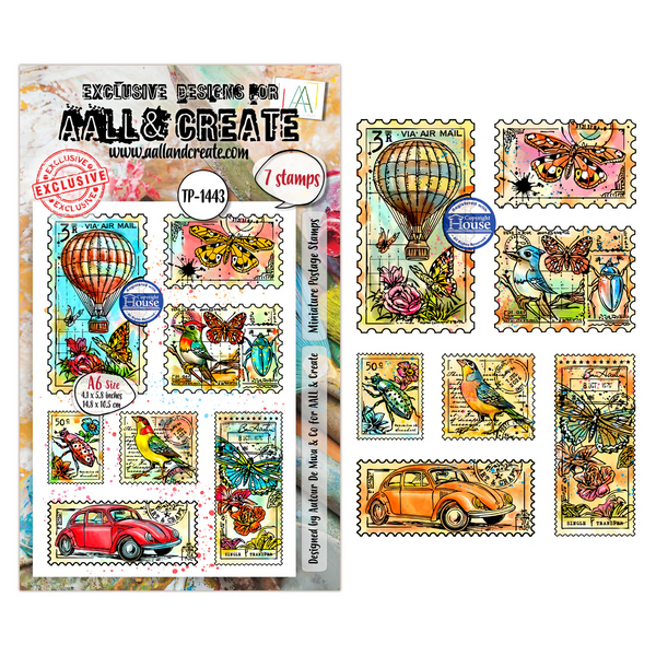 AALL And Create A6 #TP-1443 Photopolymer Clear Stamp Set, Miniature Postage Stamps by Autour De Mwa & Co.