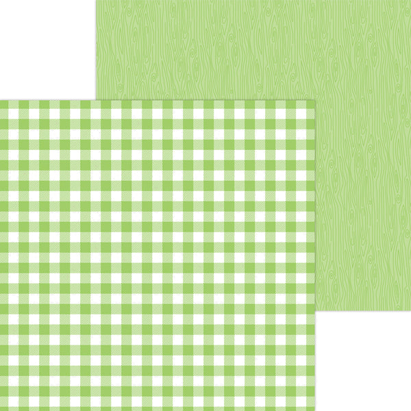 Doodlebug Design, Petite Prints, 12 x 12 Double Sided Paper, Buffalo Check-Wood Grain, Limeade (7072)