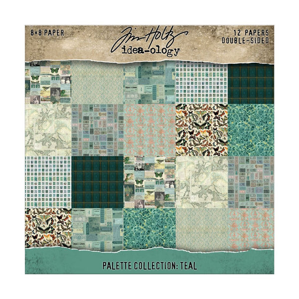 Tim Holtz Idea-ology, Double-Sided Cardstock 8"X8" 12/Pkg, Palette Collection: Teal (TH94475)