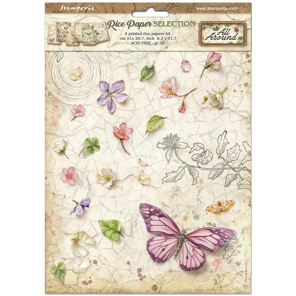 Stamperia Rice Paper A4 6/Pkg, All Around (DFSA4XAR)