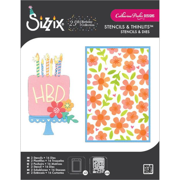 Sizzix Thinlits Die Set 15PK w/2PK Stencils Set by Catherine Pooler Designs, Let's Eat Cake! (667129)