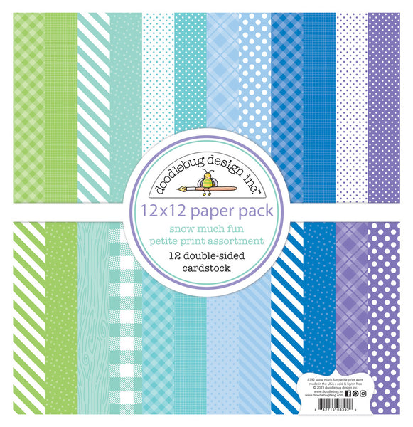 Doodlebug, Double-Sided Paper Pack 12"X12", 12/Pkg, Petite Prints, Snow Much Fun