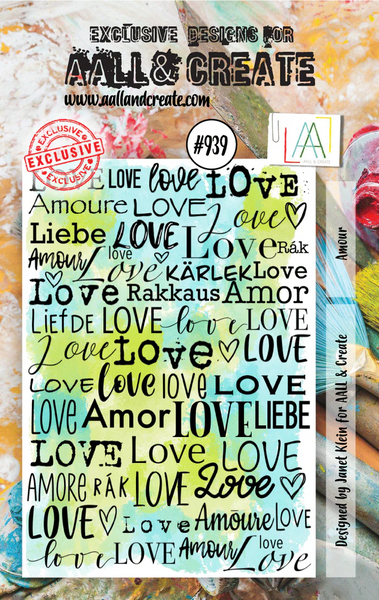 AALL & Create, #939, Amour, A7 Clear Stamp Set, Designed by Janet Klein