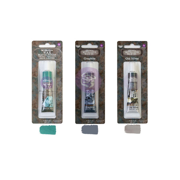 Prima Finnabair Art Alchemy, Steam and Frost Wax Set (Sage Leaves, Graphite & Old Silver)