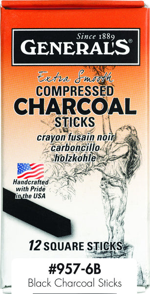 General's, Extra Smooth Compressed Charcoal, Square, 6B Soft, 12/pcs (Arriving Soon)