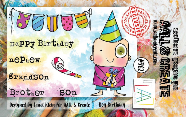AALL & Create, #962, Boy Birthday, A7 Clear Stamp, Designed by Janet Klein