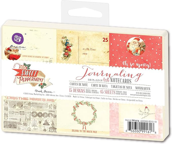 Prima Marketing, Journaling Cards 4"X6" 45/Pkg, Sweet Peppermint