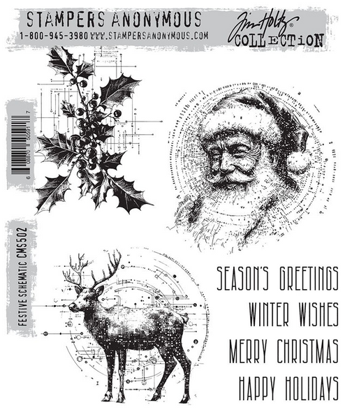 Tim Holtz Cling Stamps 7"X8.5", Festive Schematic (CMS502)