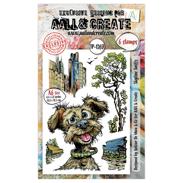 AALL & Create, #TP-1269, Skyline Sniffs, A6 Photopolymer Clear Stamp Set, Designed by Autour De Mwa & Co