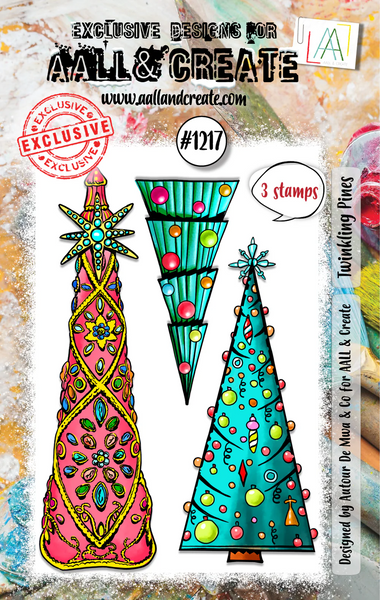 AALL & Create, #1217, Twinkling Pines, A7 Clear Stamp, Designed by Autour De Mwa