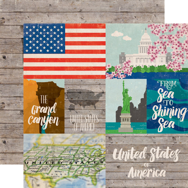 Echo Park, Around The World Double-Sided Cardstock 12"X12", United States of America