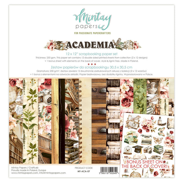 Mintay Papers, 12"X12" Paper Set, Academia