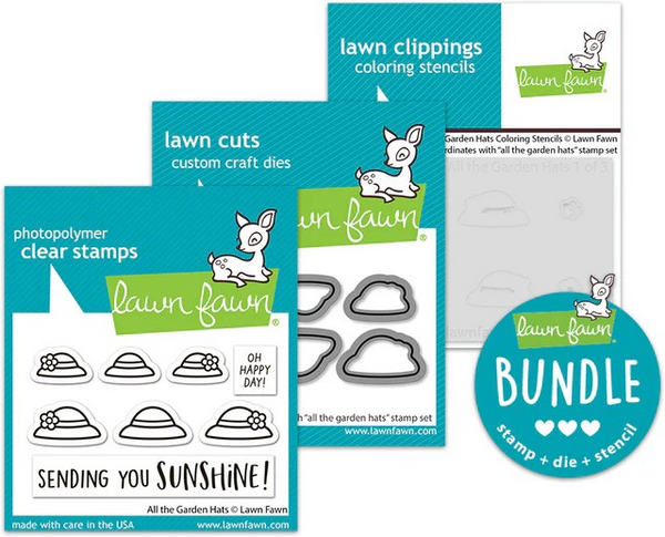 Lawn Fawn, Stamps, Dies & Coloring Stencil Bundle, All the Garden Hats (LF4034, LF4035 & LF4036)