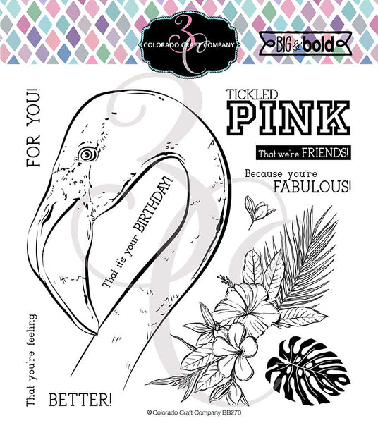 Colorado Craft Company, Big & Bold Clear Stamps 6"x6", Tickled Pink Flamingo